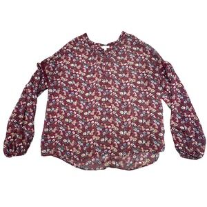 Umgee Shirt Women's Large‎ Blouse Floral Boho Romantic Red Long Puff Sleeve